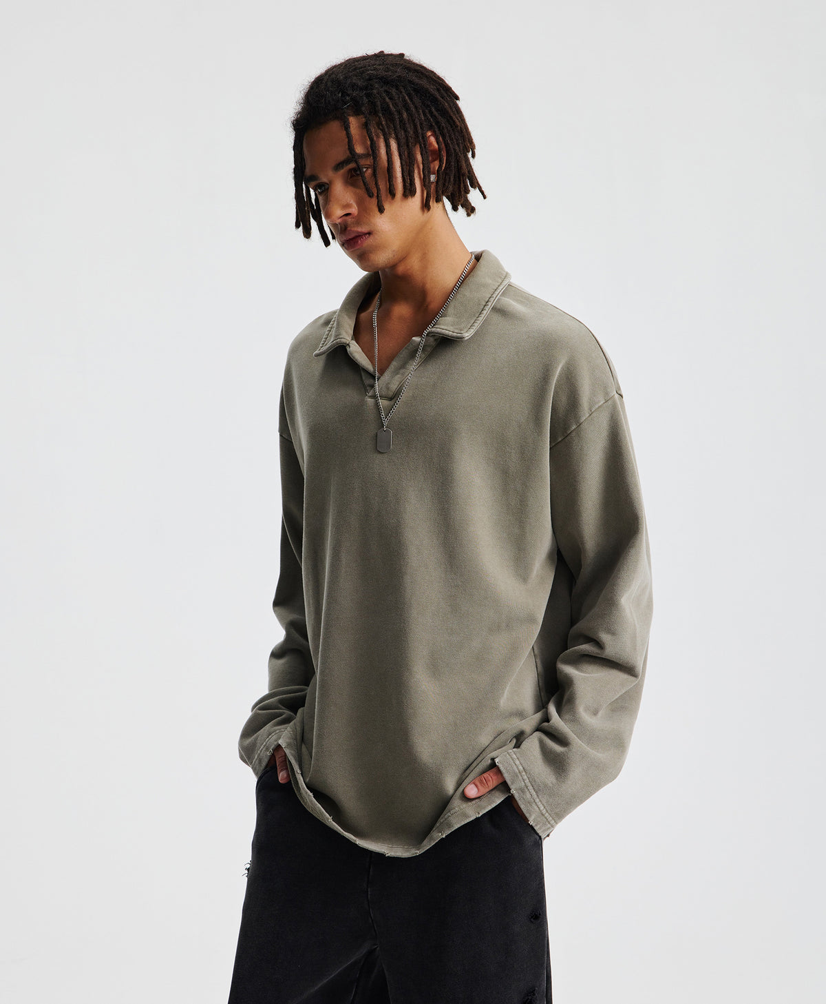 Austhic WASHED FLEECE POLO SWEATER