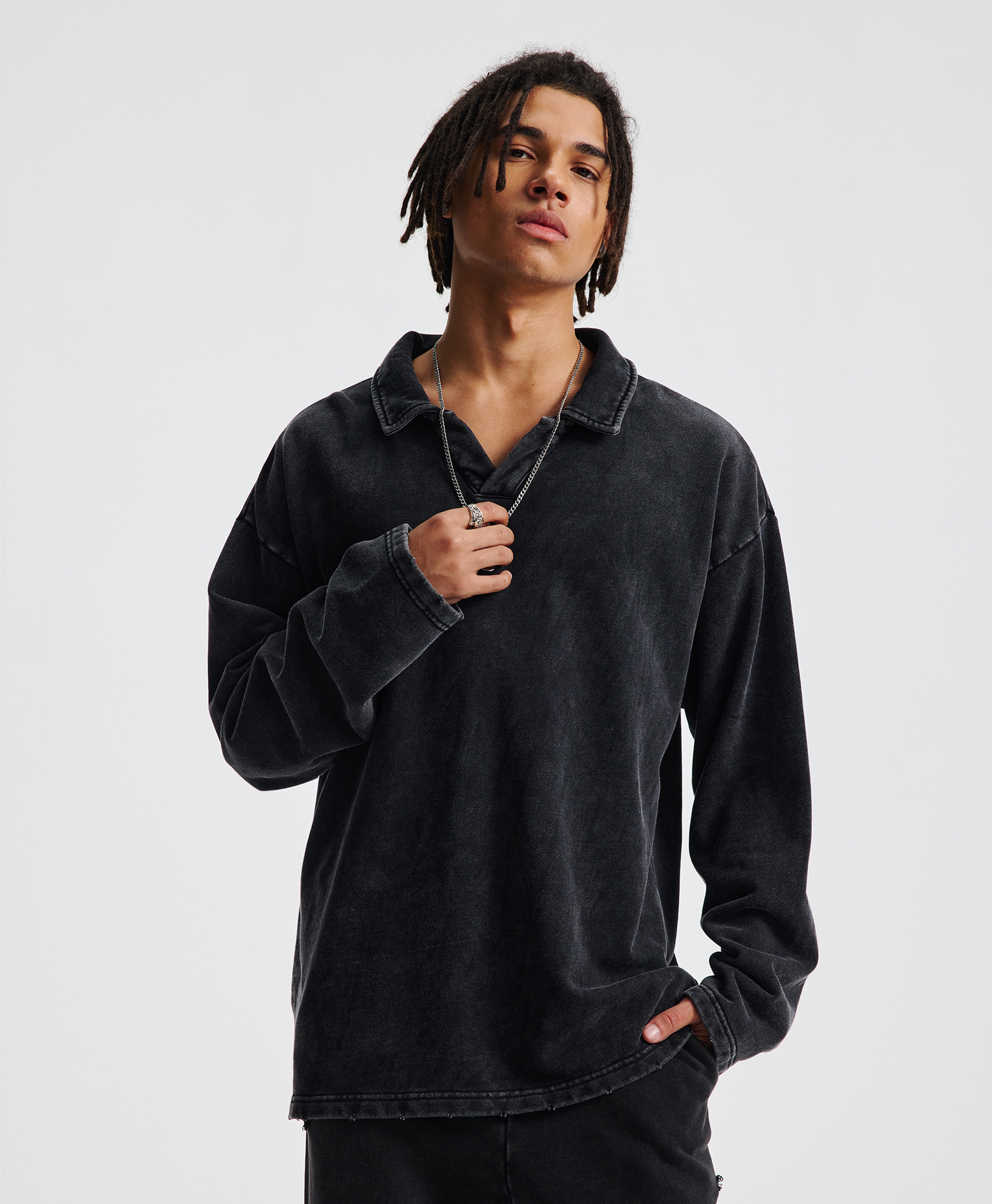 Austhic WASHED FLEECE POLO SWEATER