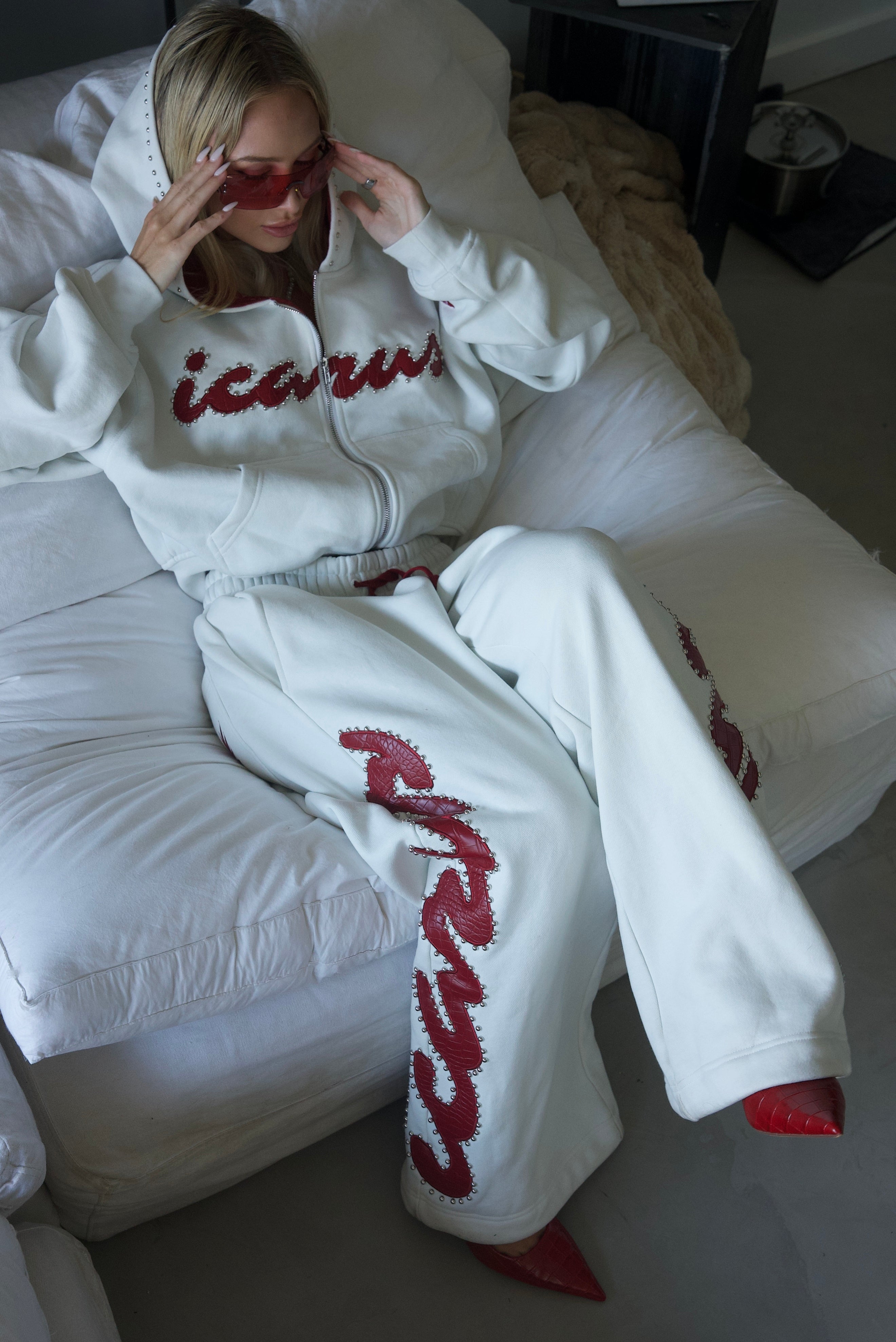 Red Crocodile Studded Zip-Up Hoodie
