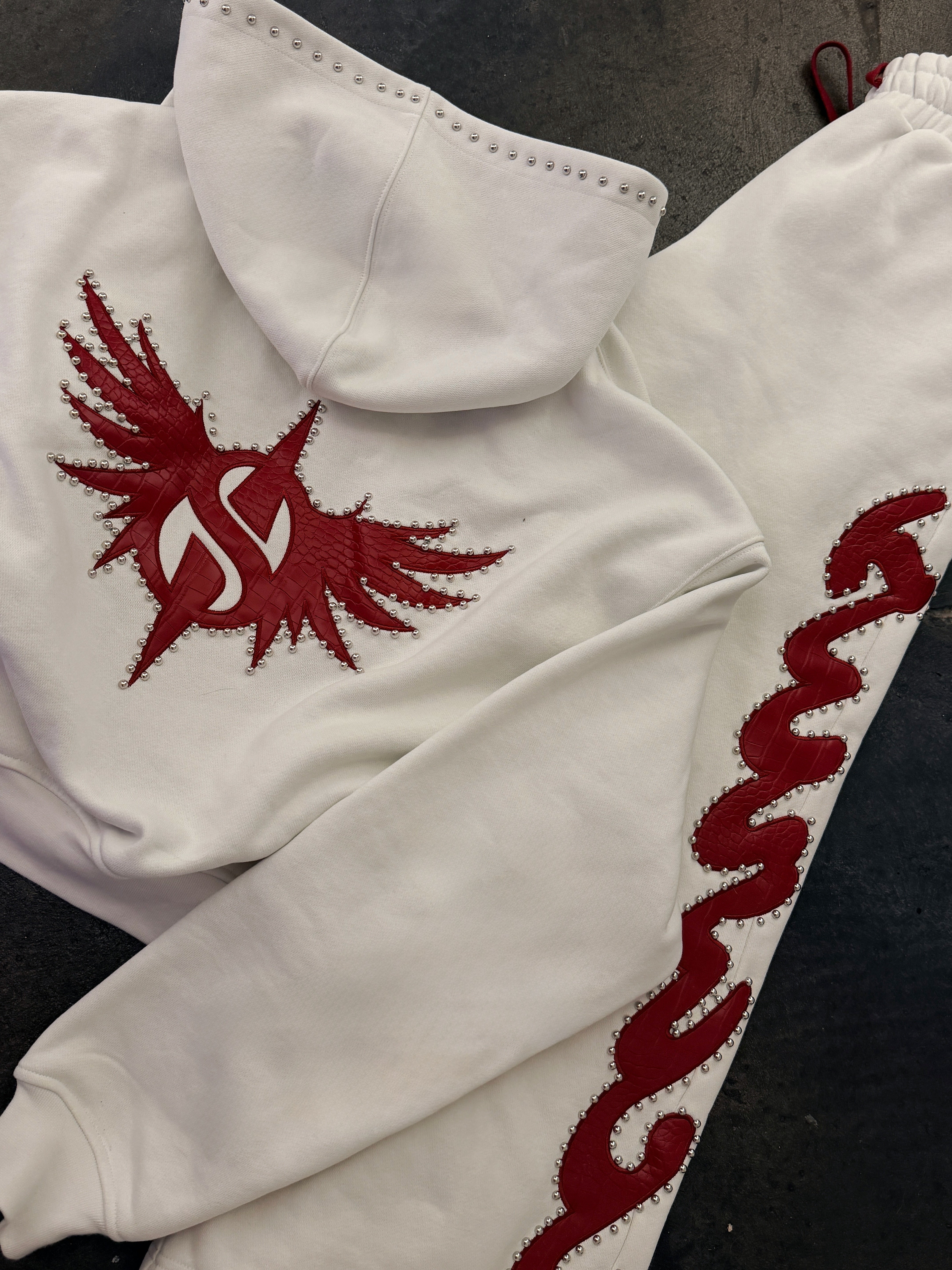 Red Crocodile Studded Zip-Up Hoodie