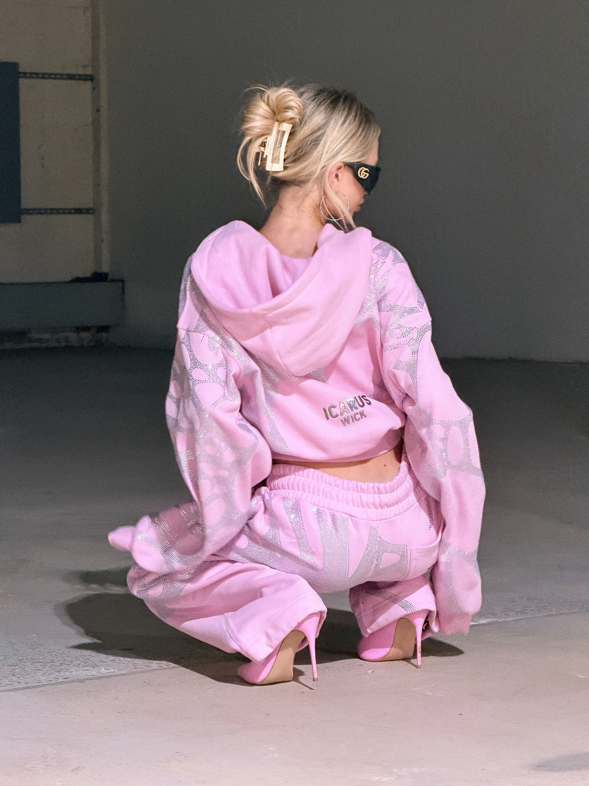 Ascent Pink Rhinestone Cropped Hoodie