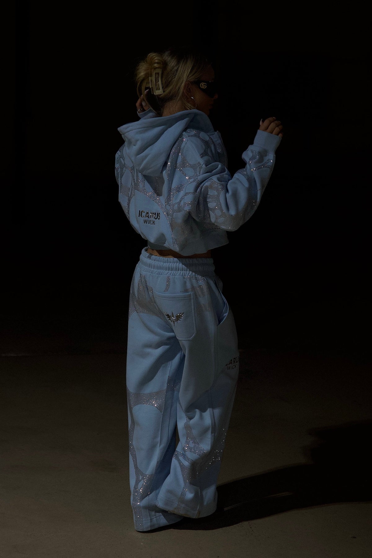 Ascent Blue Rhinestone Cropped Hoodie