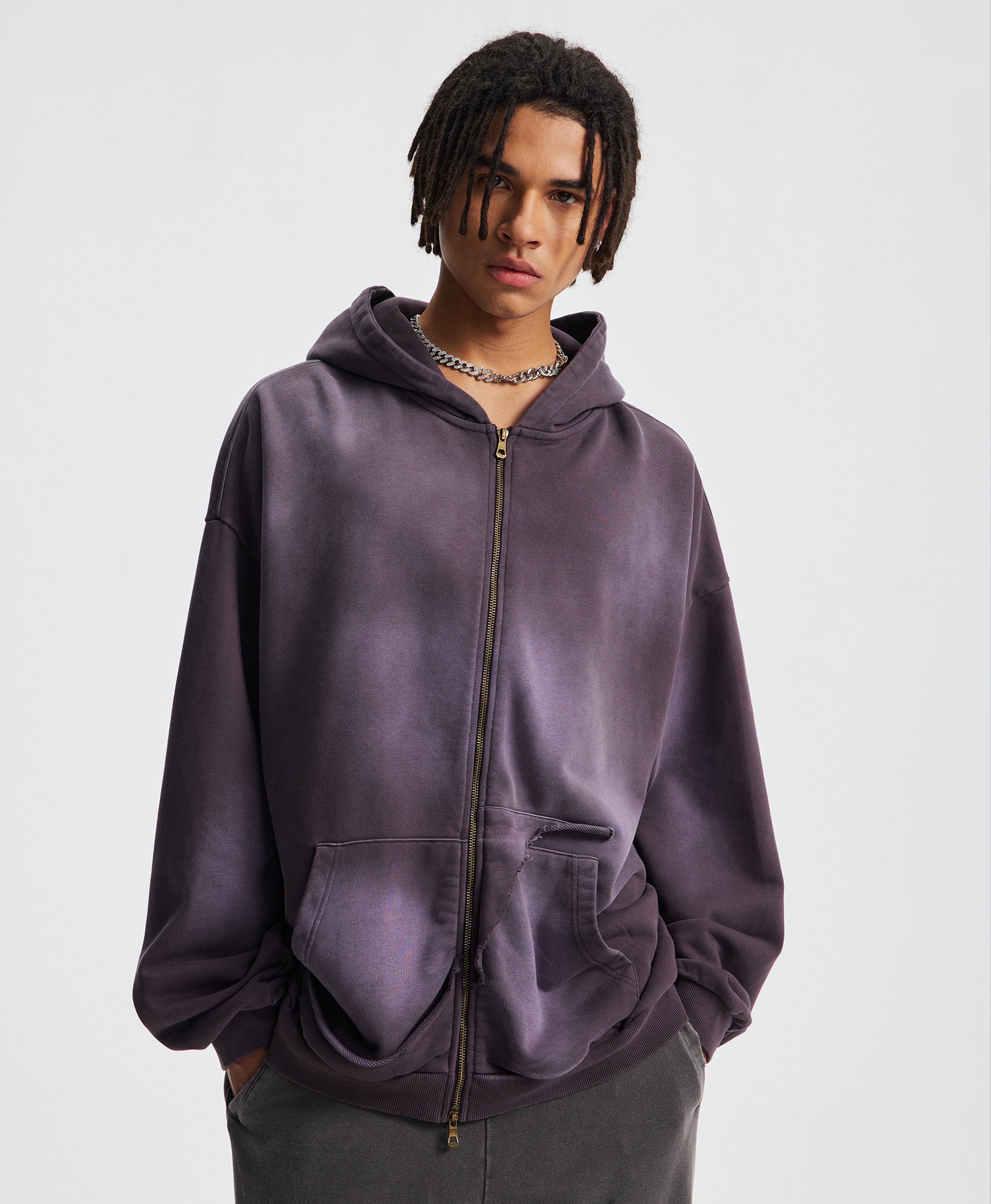 Austhic  WASHED DISTRESS POCKET ZIP HOODIE