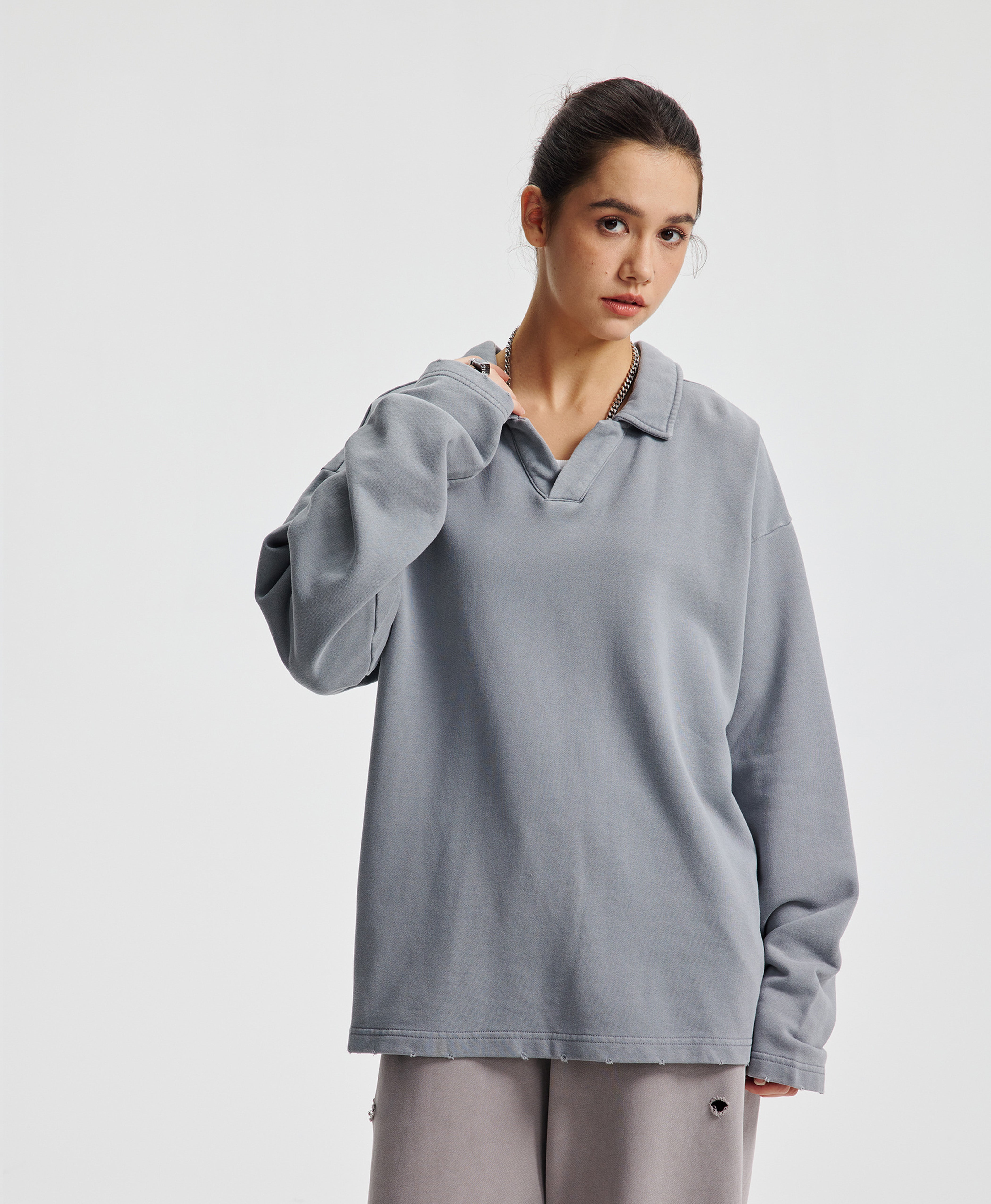 Austhic  WASHED FLEECE POLO SWEATER