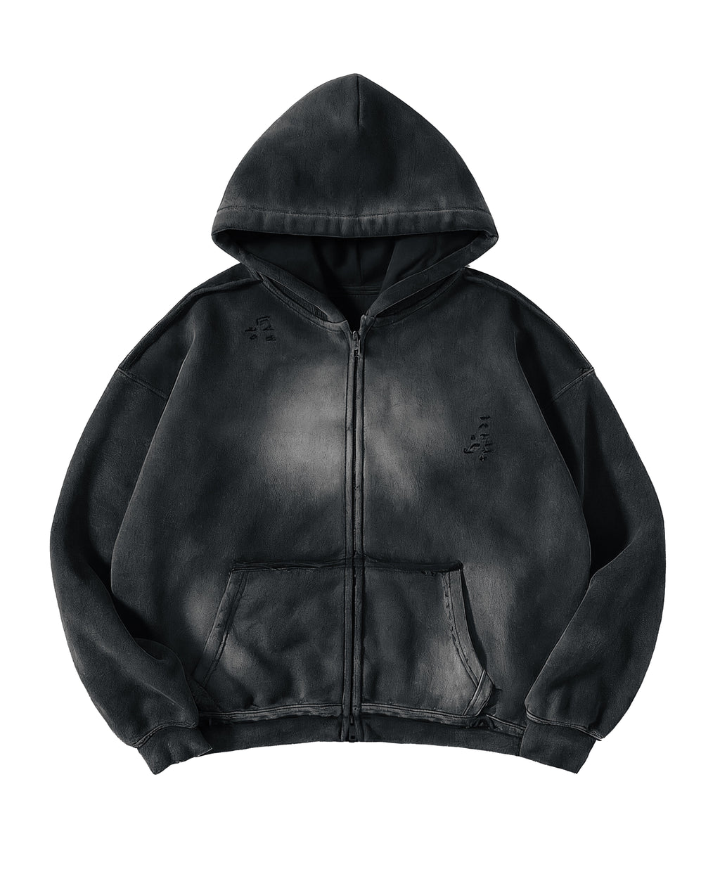 ATHENTIQ WASHED RIPPED ZIP HOODIE