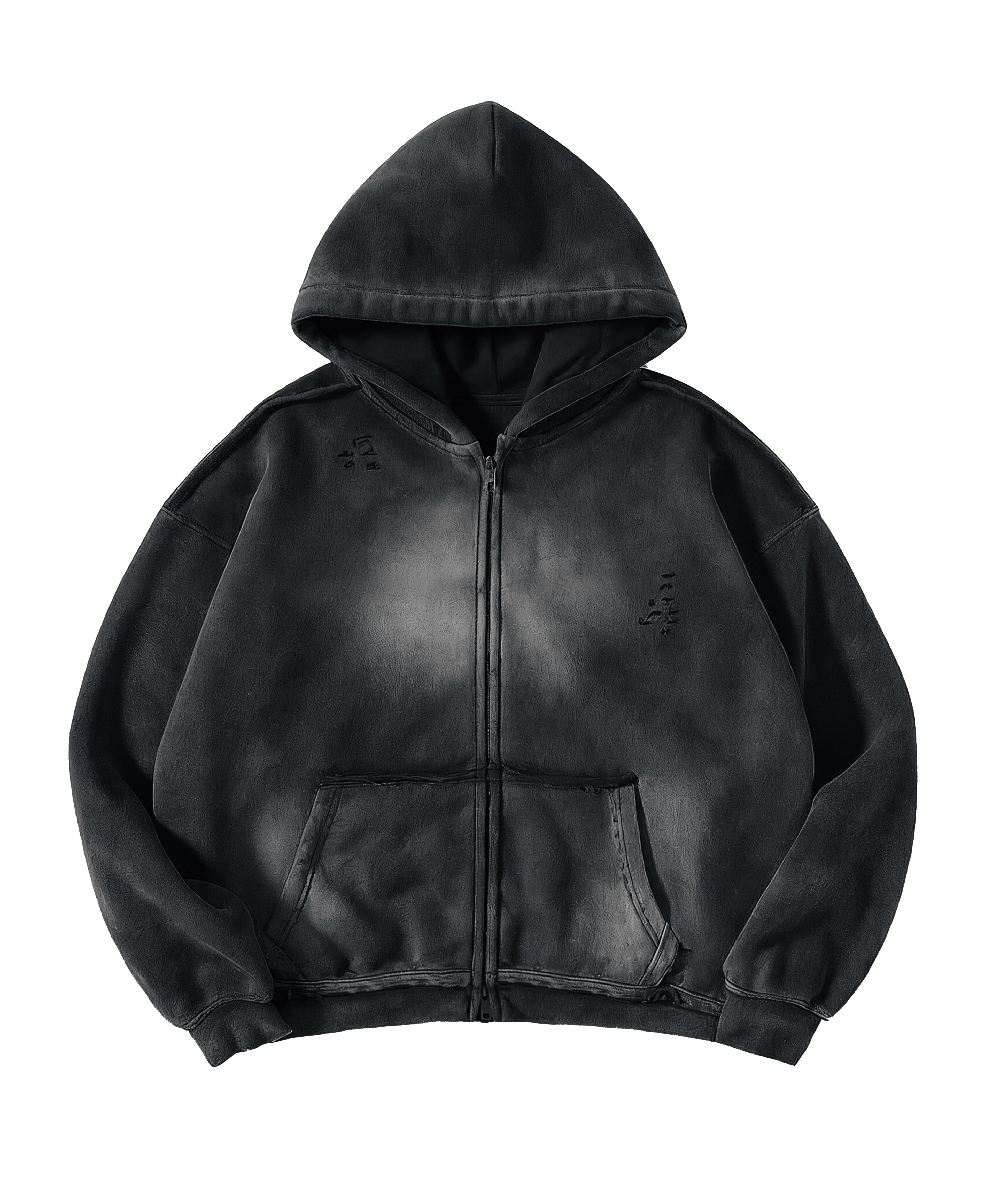 ATHENTIQ WASHED RIPPED ZIP HOODIE