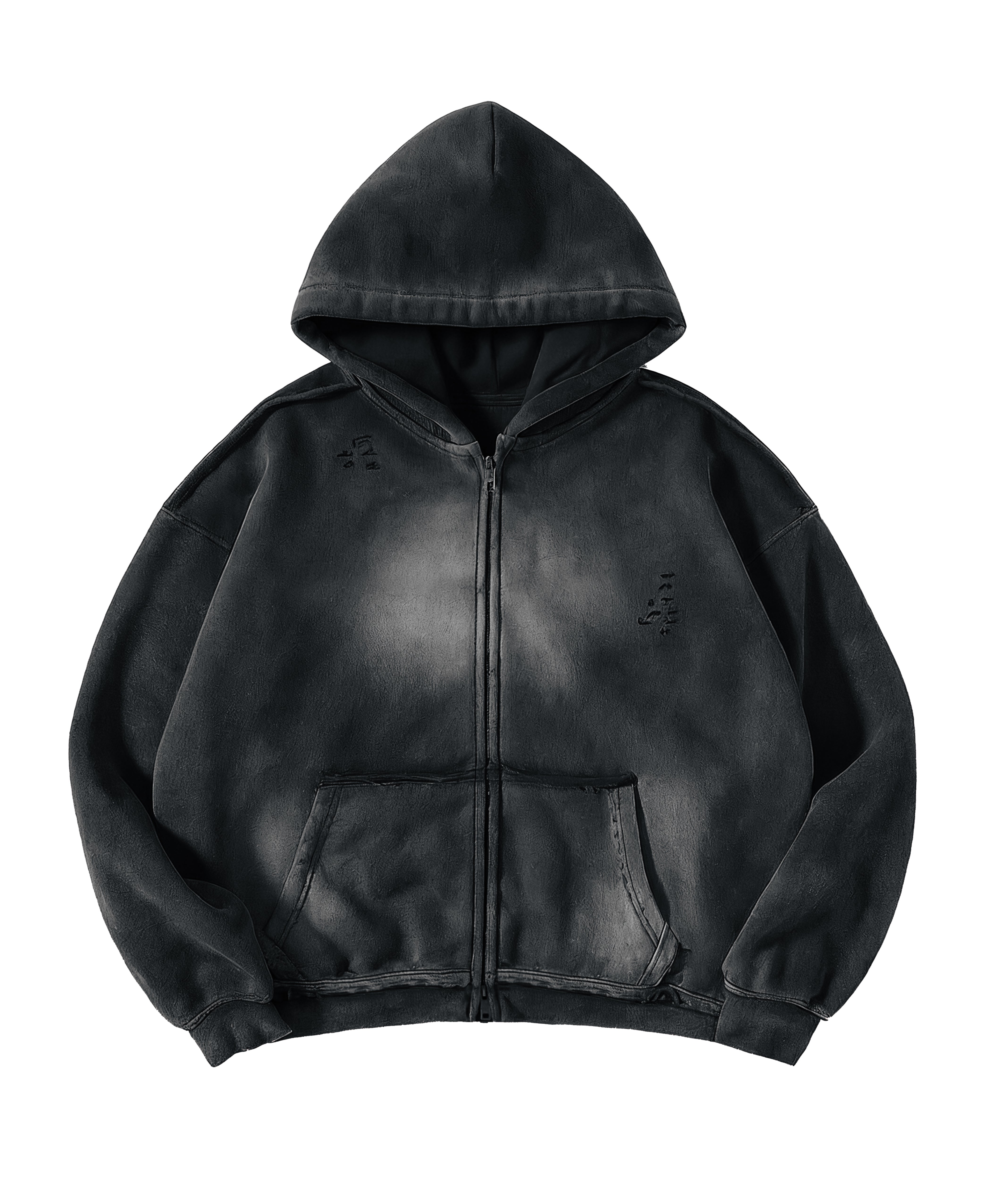 Austhic WASHED RIPPED ZIP HOODIE