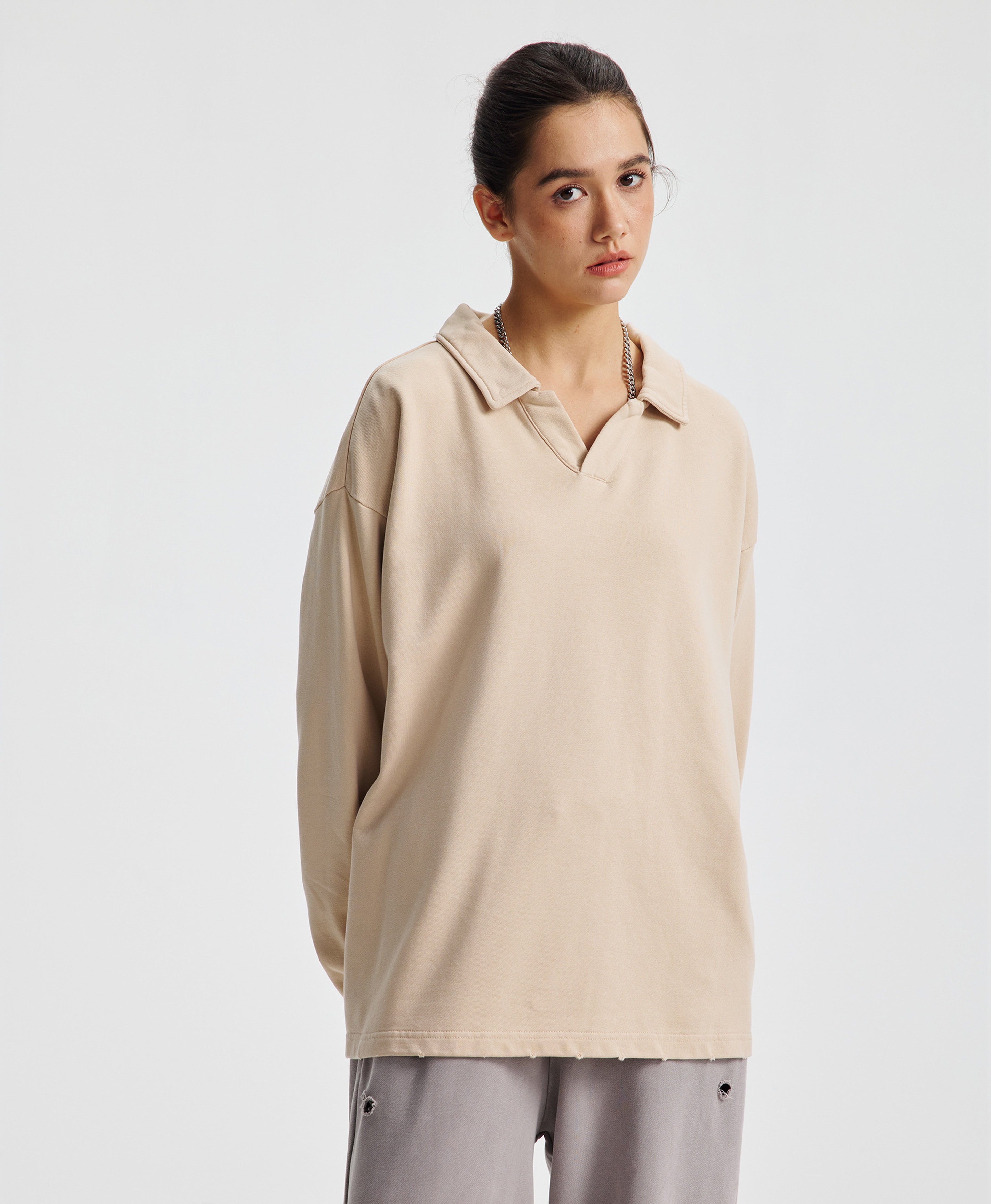ATHENTIQ WASHED FLEECE POLO SWEATER