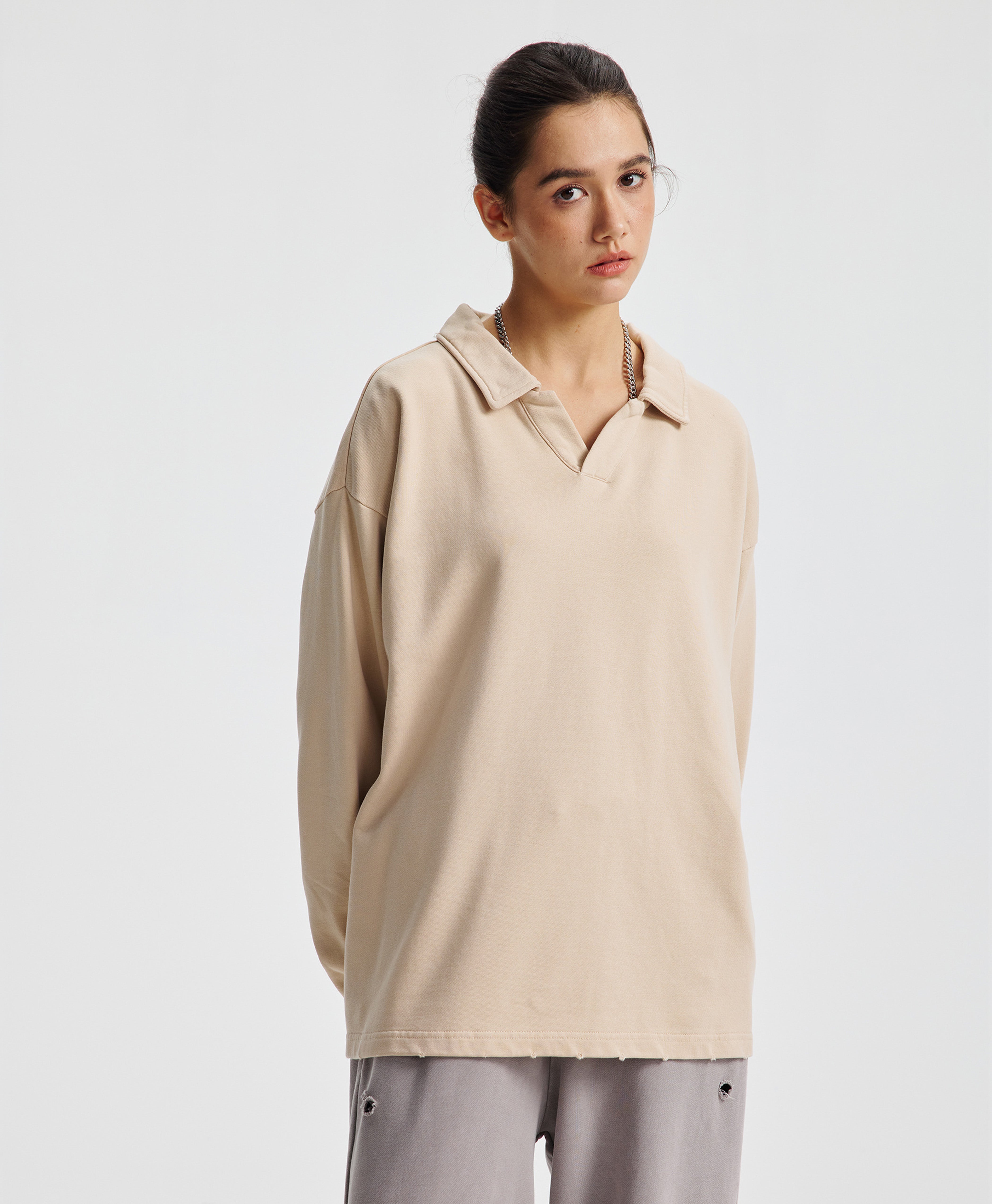 Austhic  WASHED FLEECE POLO SWEATER