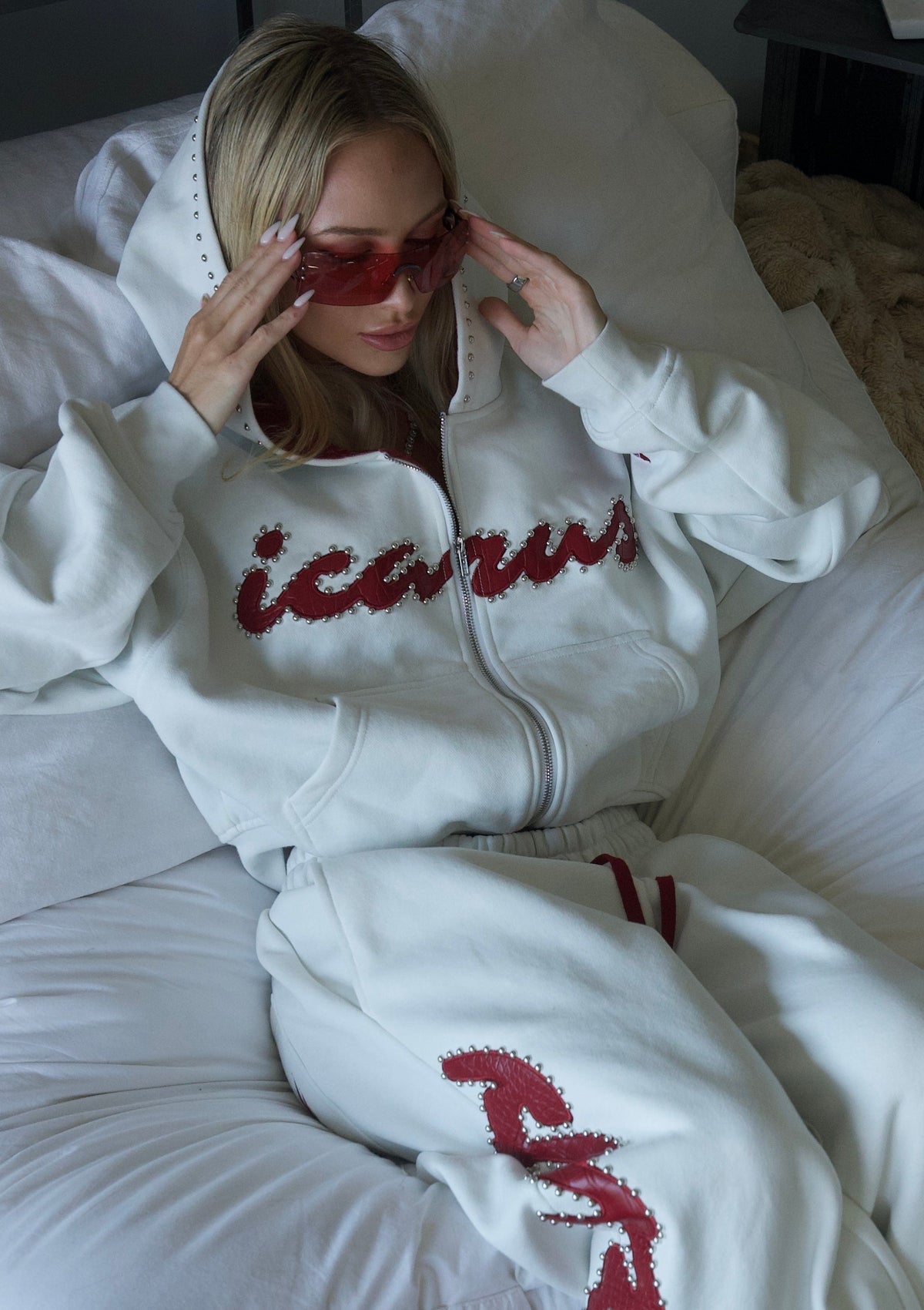 Red Crocodile Studded Zip-Up Hoodie