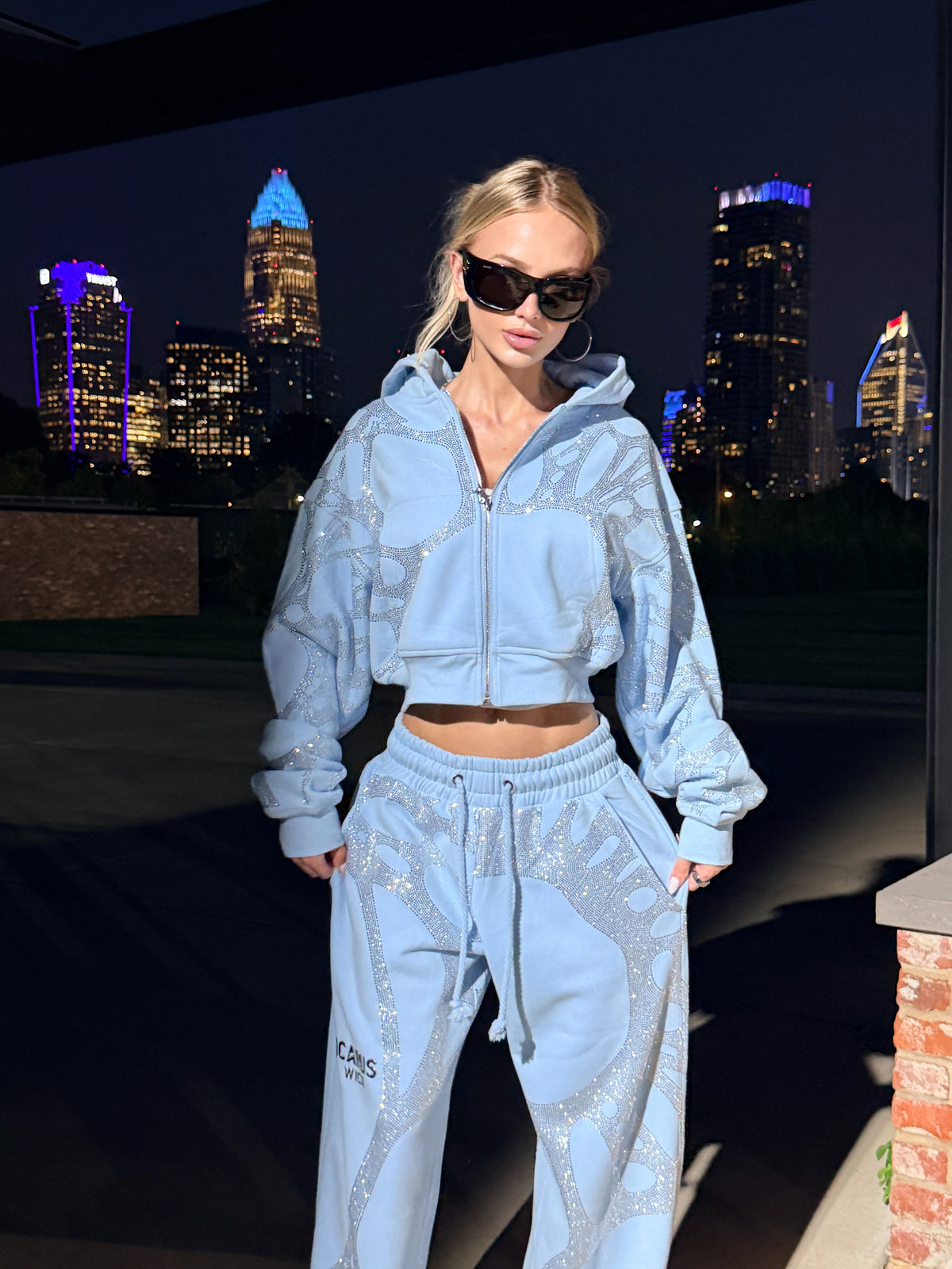 Ascent Blue Rhinestone Cropped Hoodie