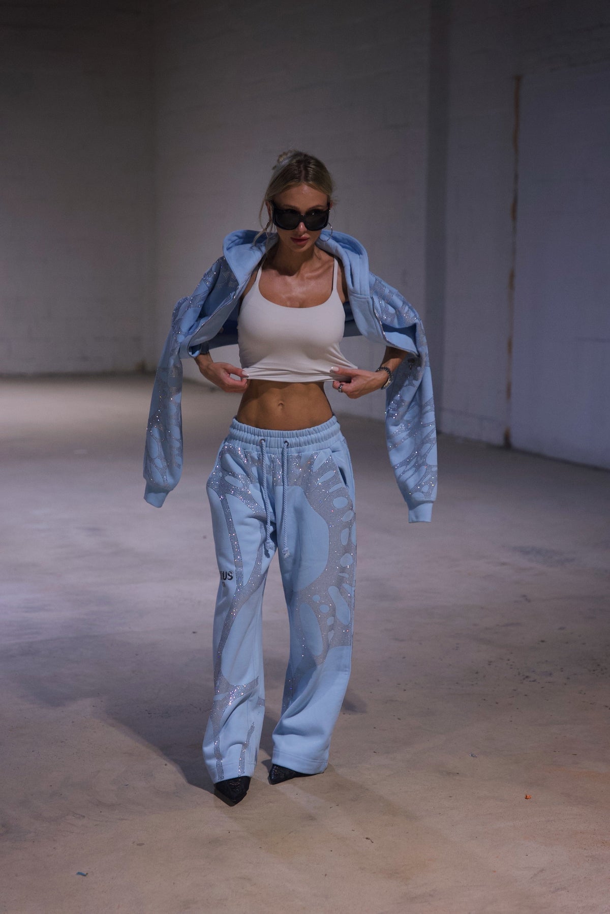 Ascent Baby Blue Rhinestone Sweatpants