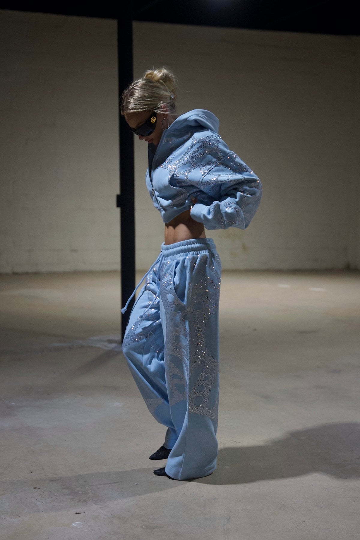 Ascent Baby Blue Rhinestone Sweatpants