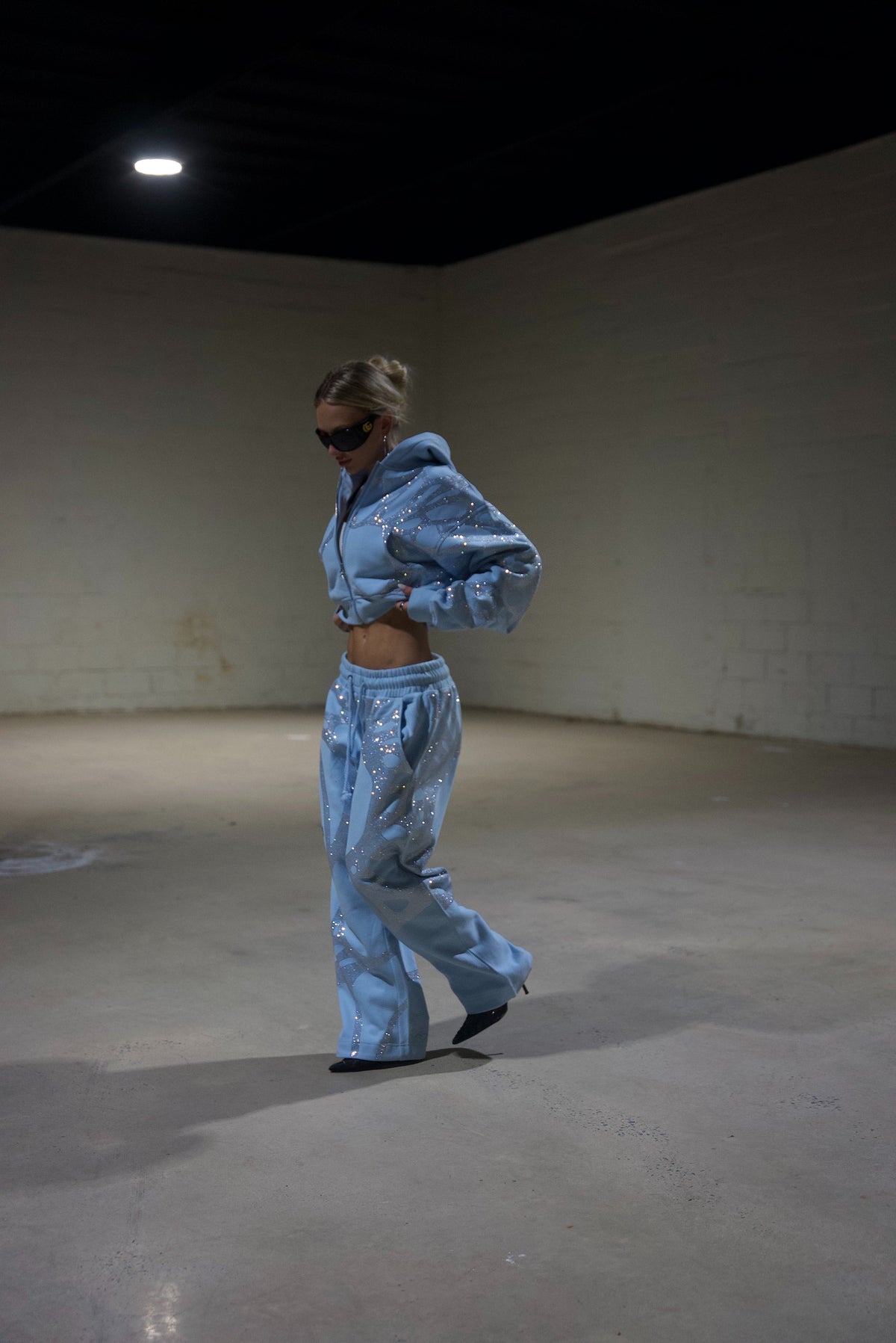 Ascent Baby Blue Rhinestone Sweatpants