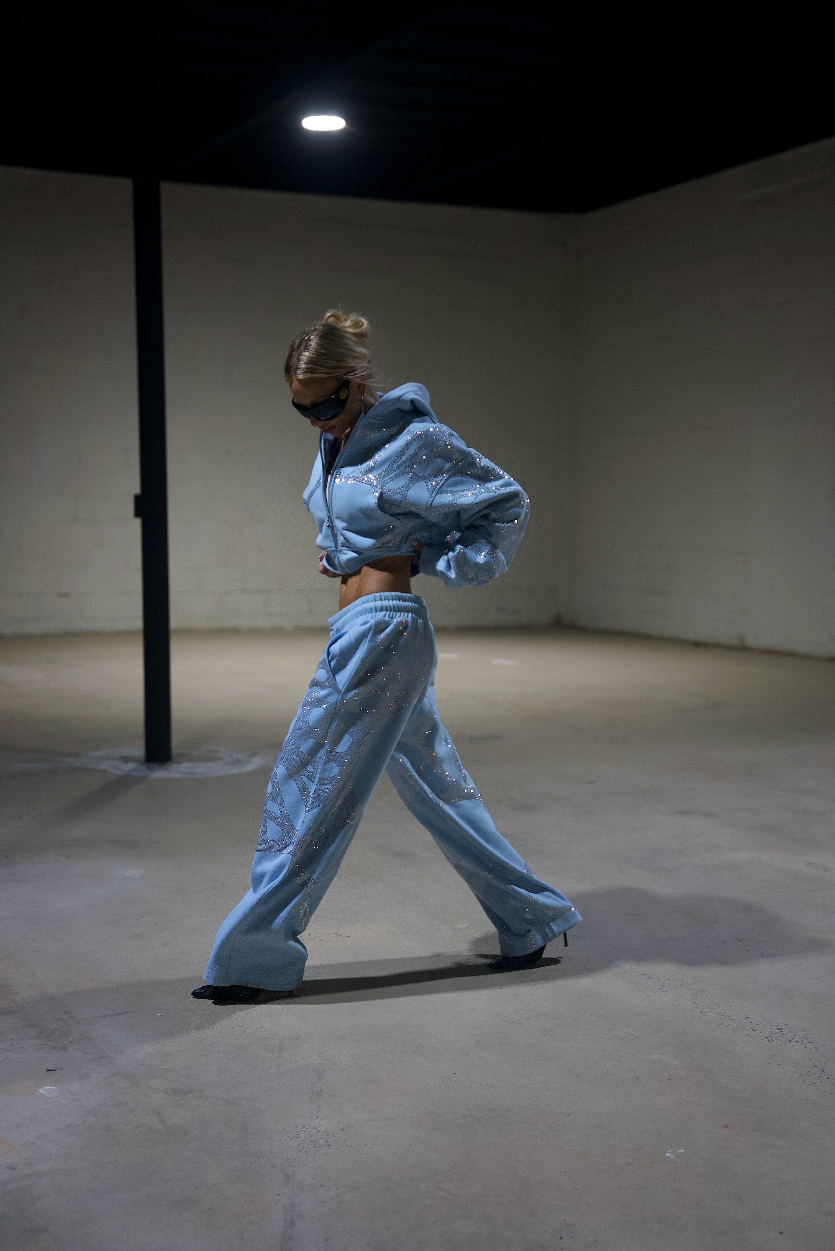 Ascent Baby Blue Rhinestone Sweatpants